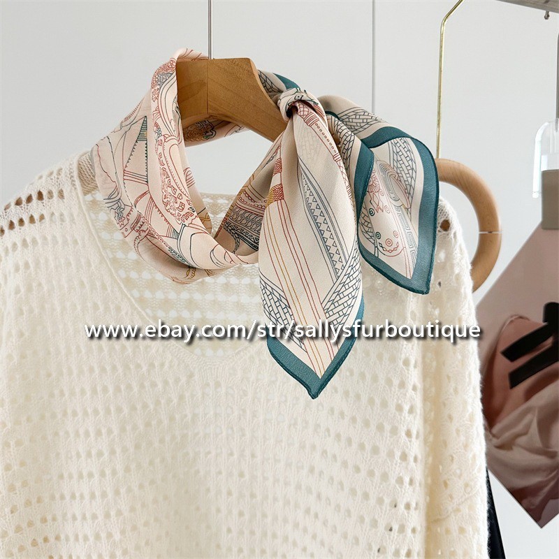 Boutique 100% Chiffon Silk Bandanna Saddles Print Necktie Scarf 68cm