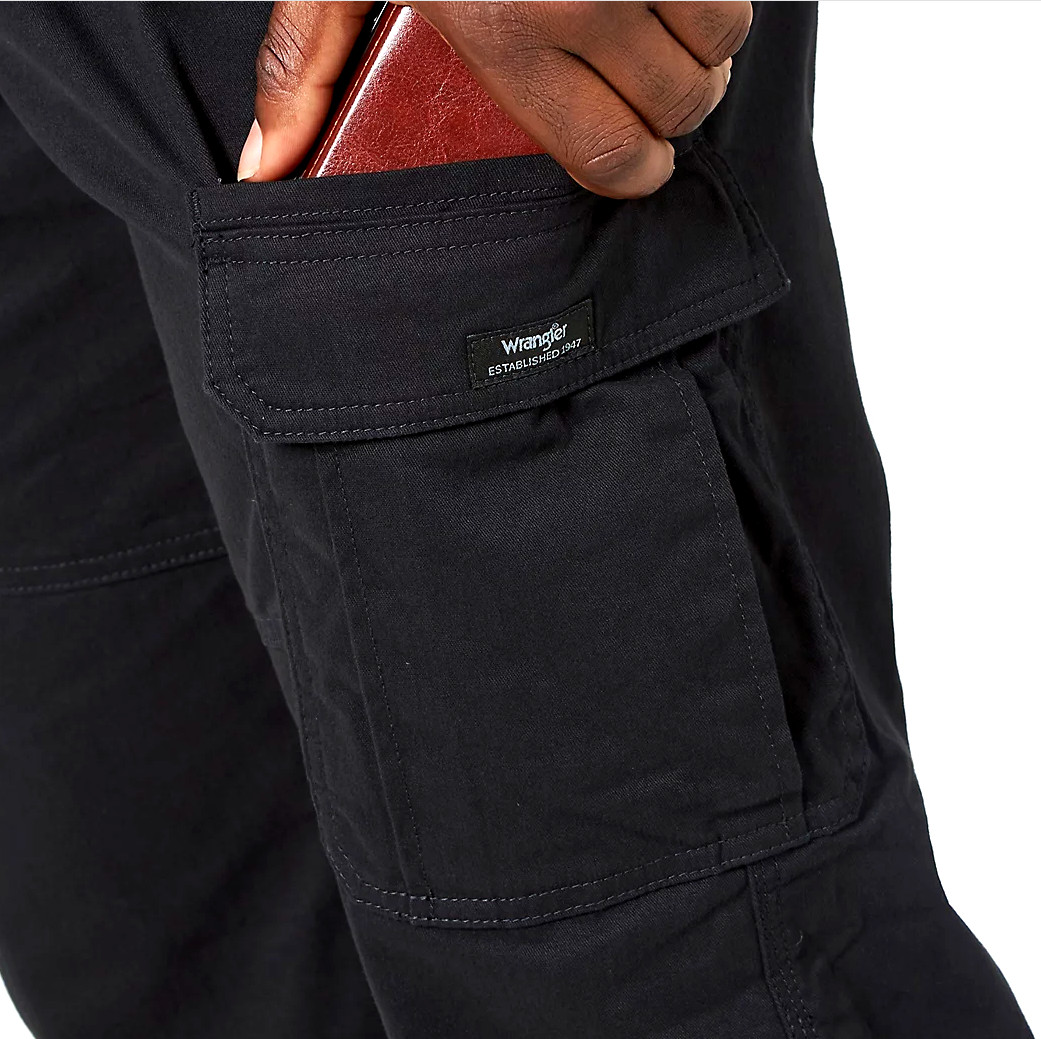 Men’s Wrangler Cargo Pants w/ Stretch Black Relaxed Fit Tech Pocket CHOOSE SIZE