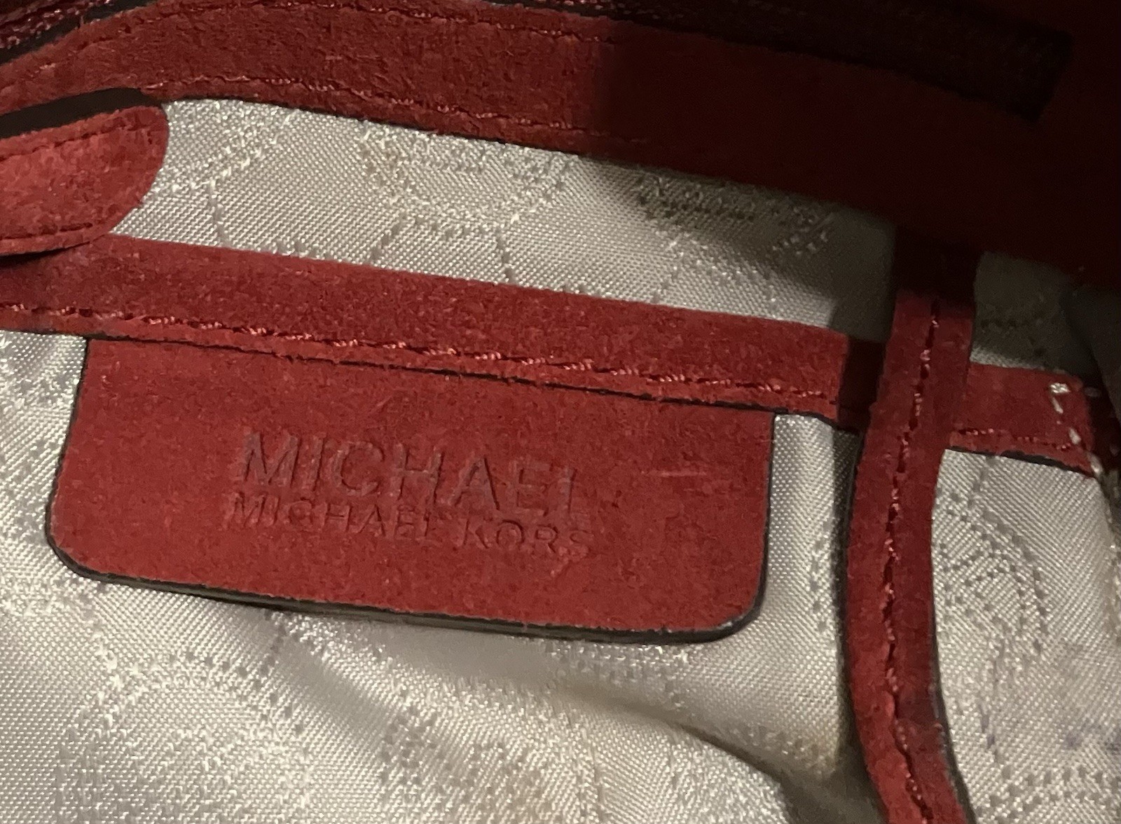 MICHAEL KORS RED HIPPIE JULES SUEDE CROSSBODY SILVER LACES, STUDS AND DRAWSTRING