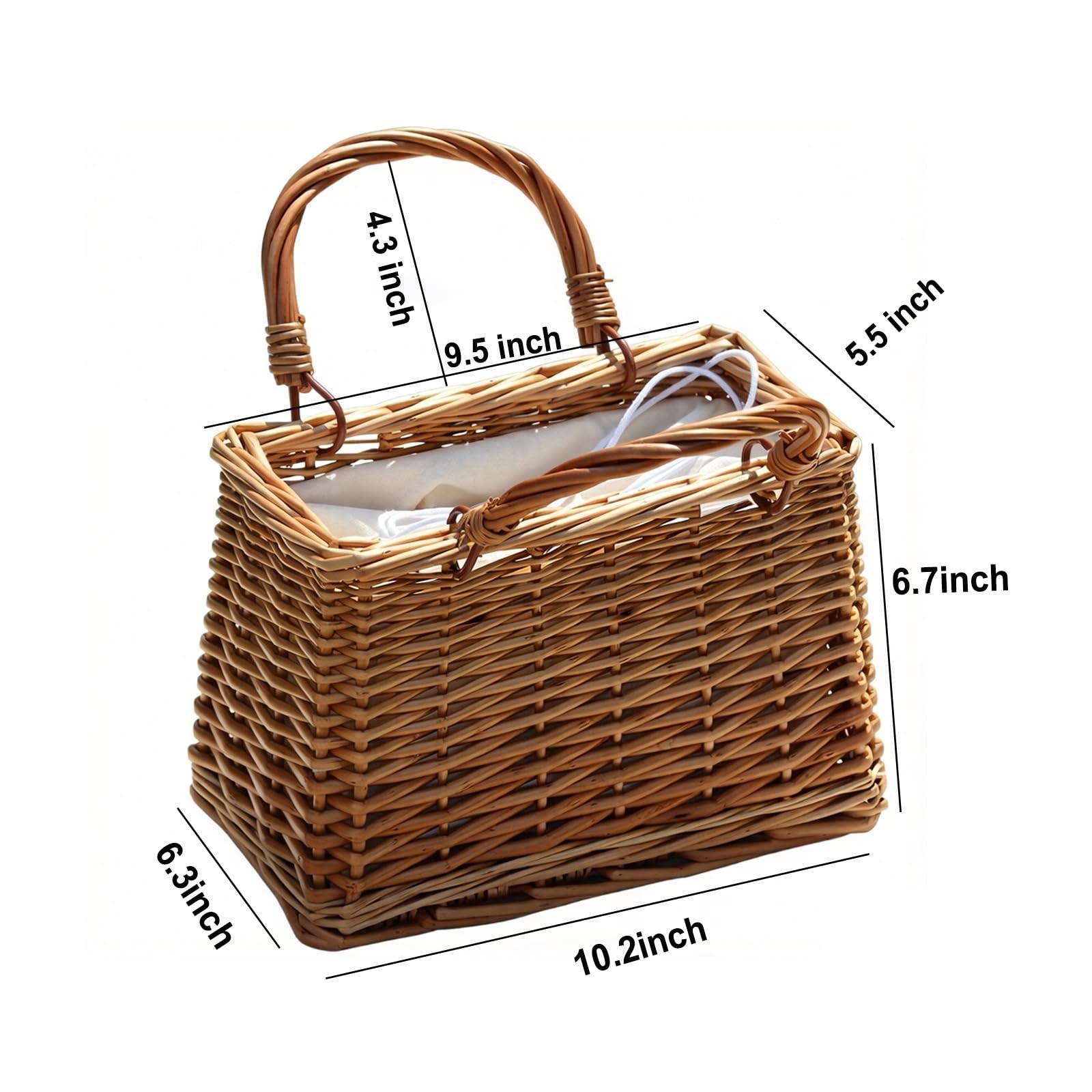 Natural Handwoven Wicker Handbag, 10.2″ X 6.7″ X6.3″, Rectangular Khaki
