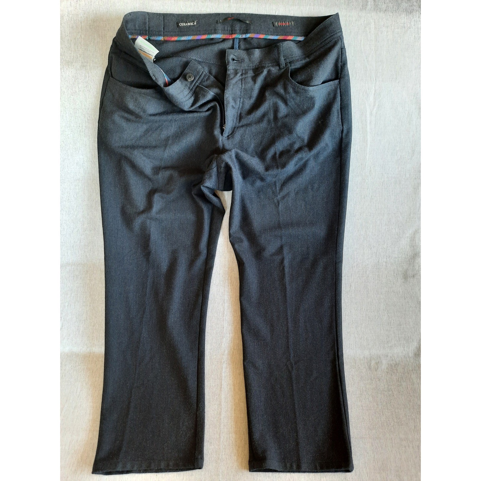 ALBERTO Ceramica Men W38xL34 Modern Fit Houndstooth Chino Pleated Pants Navy Blu
