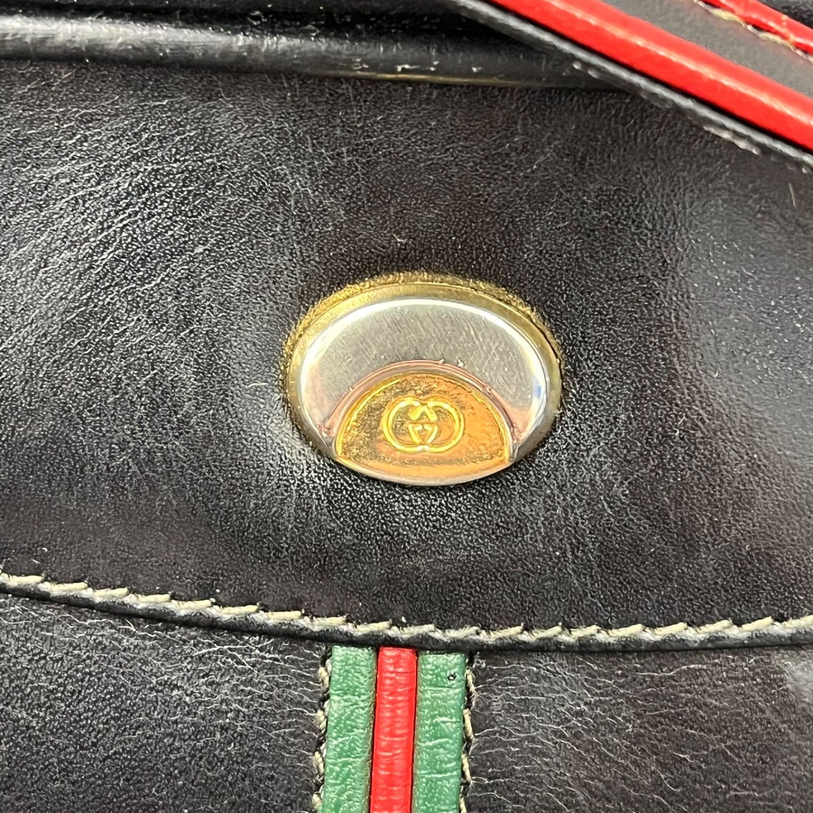 GUCCI Interlocking Sherry Line Leather Bag US 9.8×5.9×2.8in Black Vintage Japan