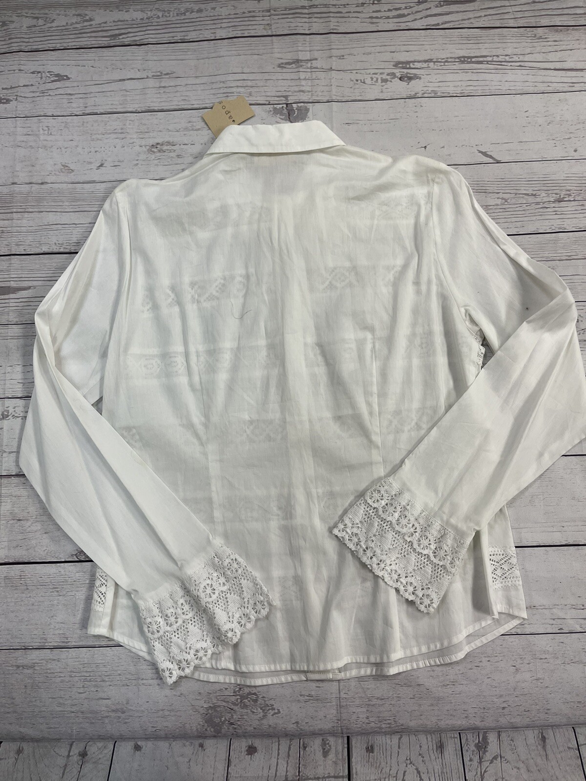 Apostrophe White Long Sleeve Button Up Lace Women’s Size 8
