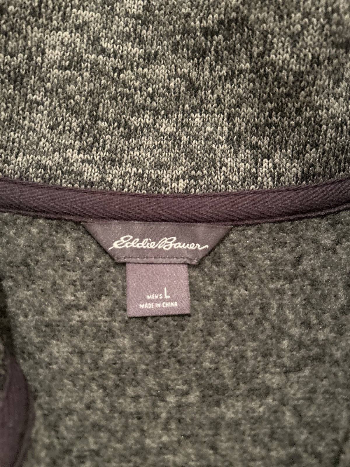 Eddie Bauer Men’s L Gray Mock Neck Knit Pullover 1/4 Zip Sweater Polyester
