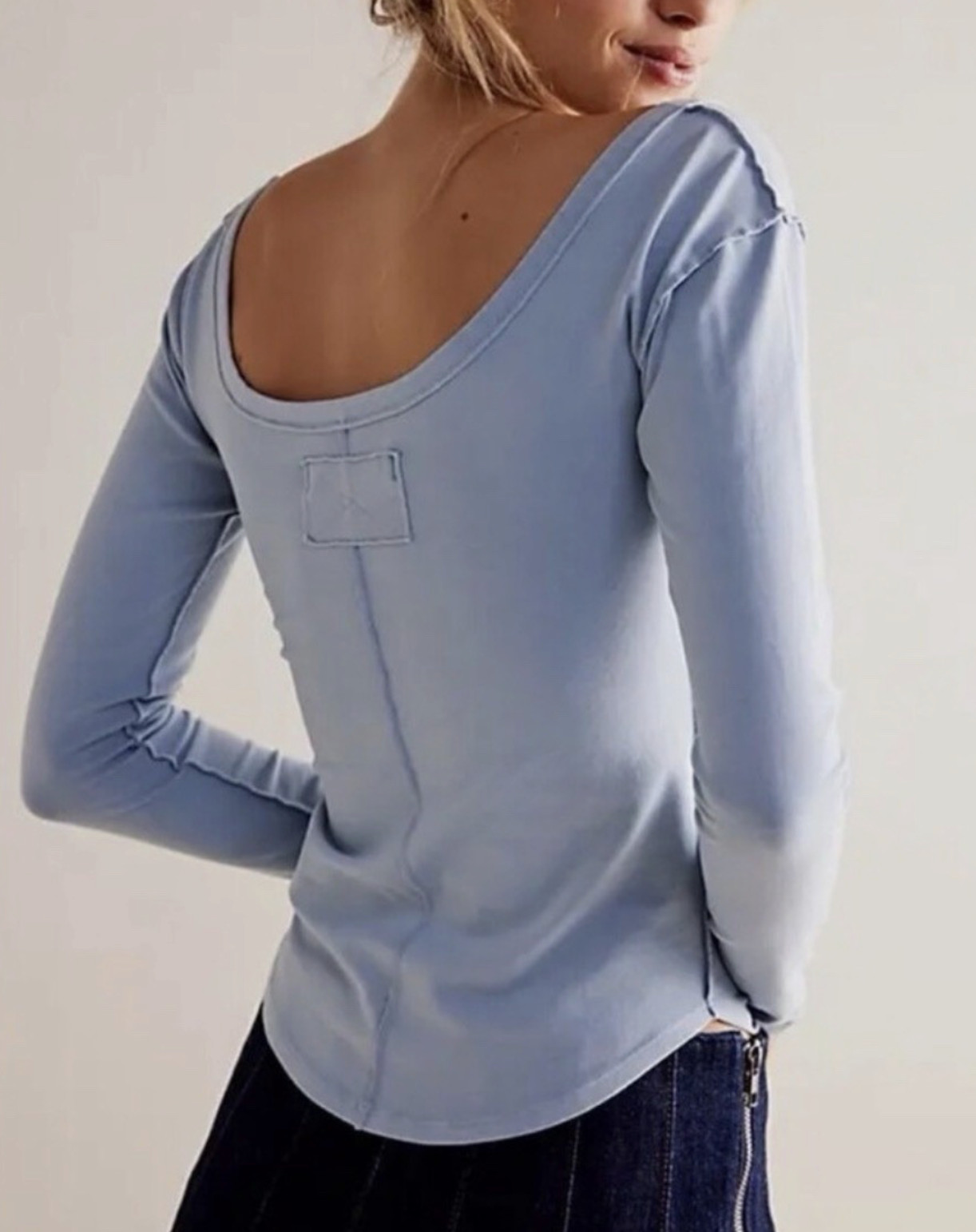 Free People We The Free Sky Blue Long Sleeve Can’t Let Go Tee Sz M