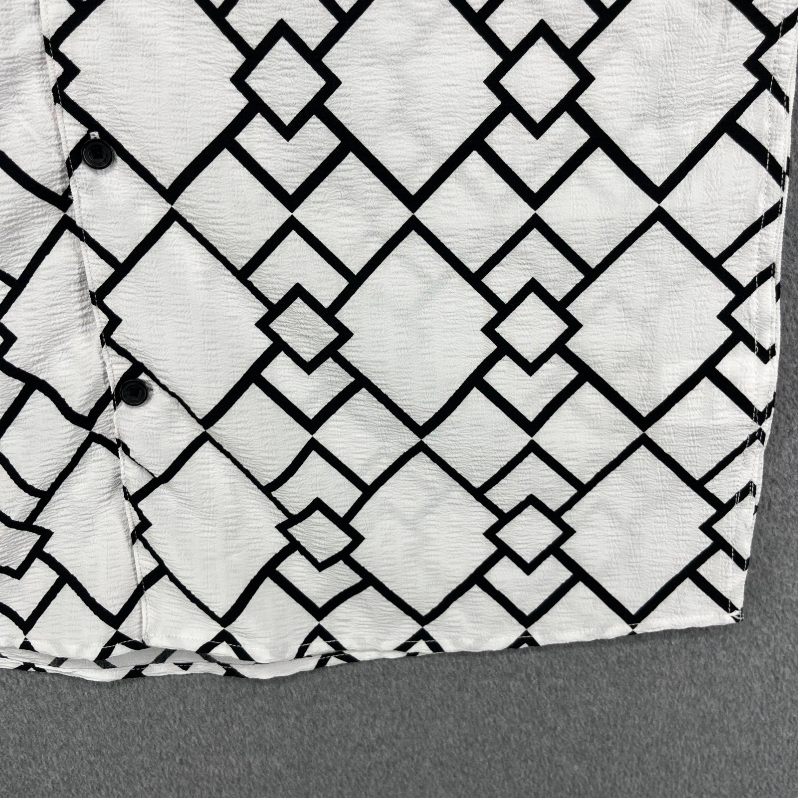 Ike Behar Button Down Shirt Mens L White Black Retro Geometric Textured S17X6044