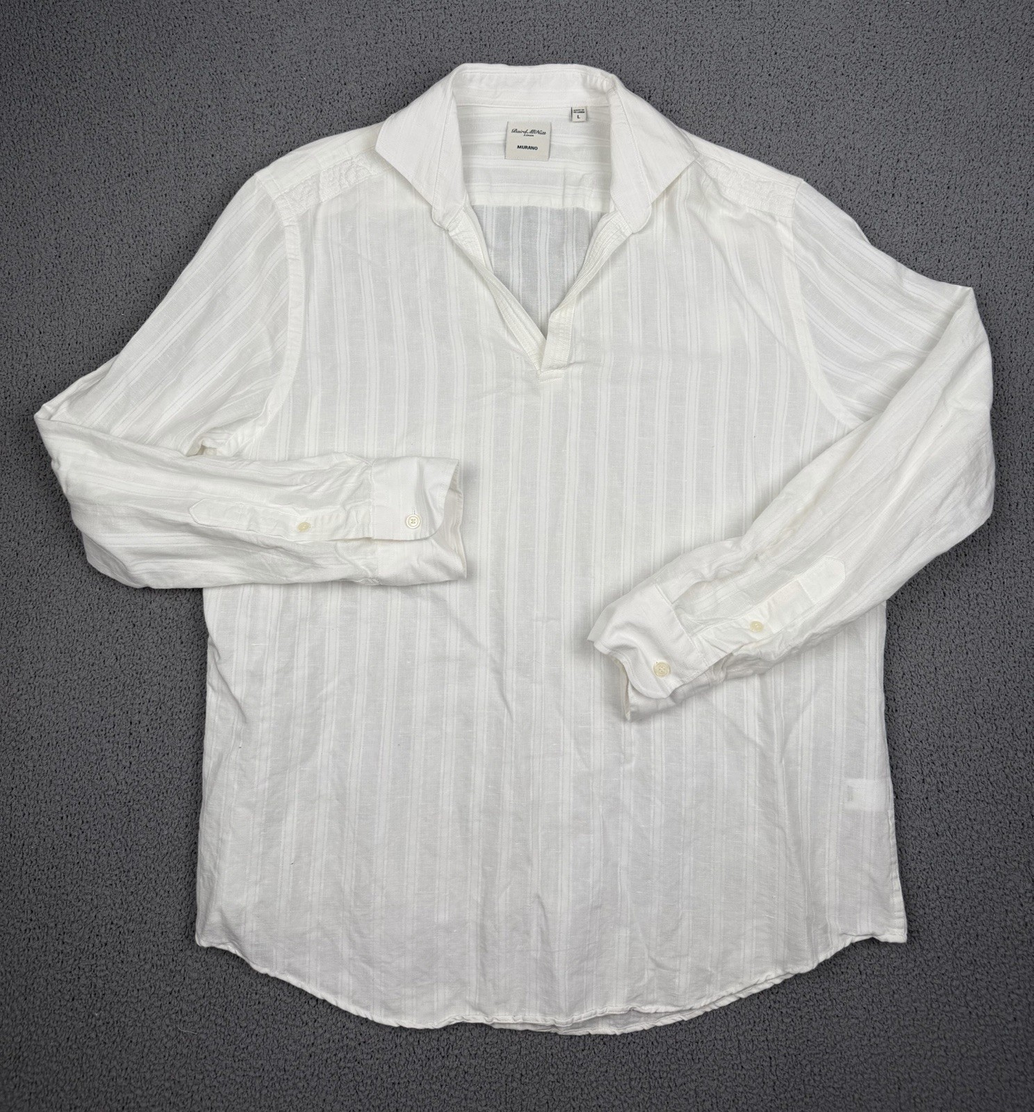 Murano Baird McNutt Shirt Mens L White Linen Blend Popover Buttonless Collar