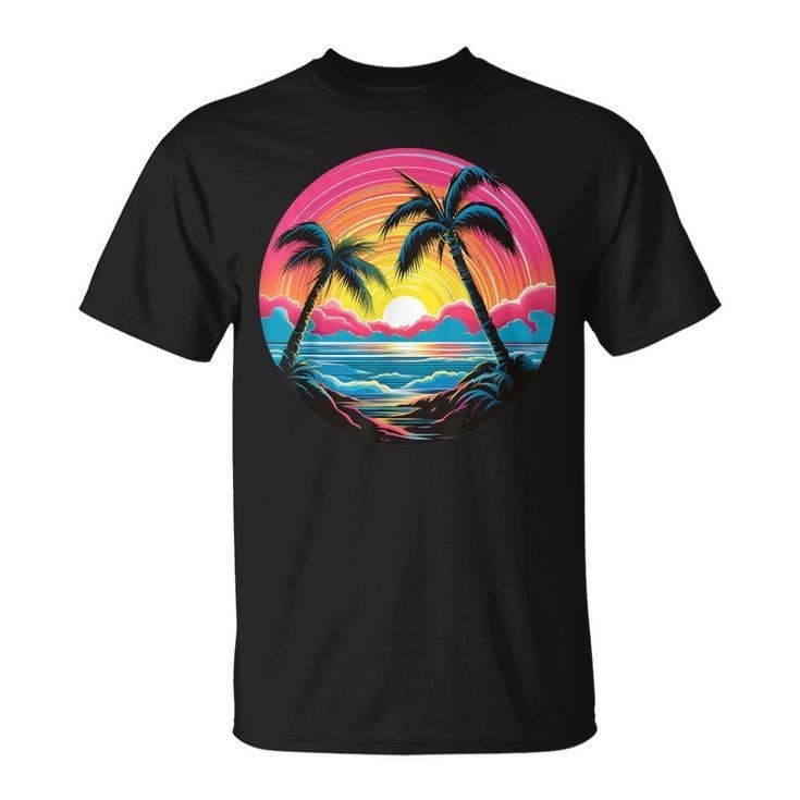 Palm Tree Tropical Beach Retro Sunset Vintage 70S 80S T-Shirt