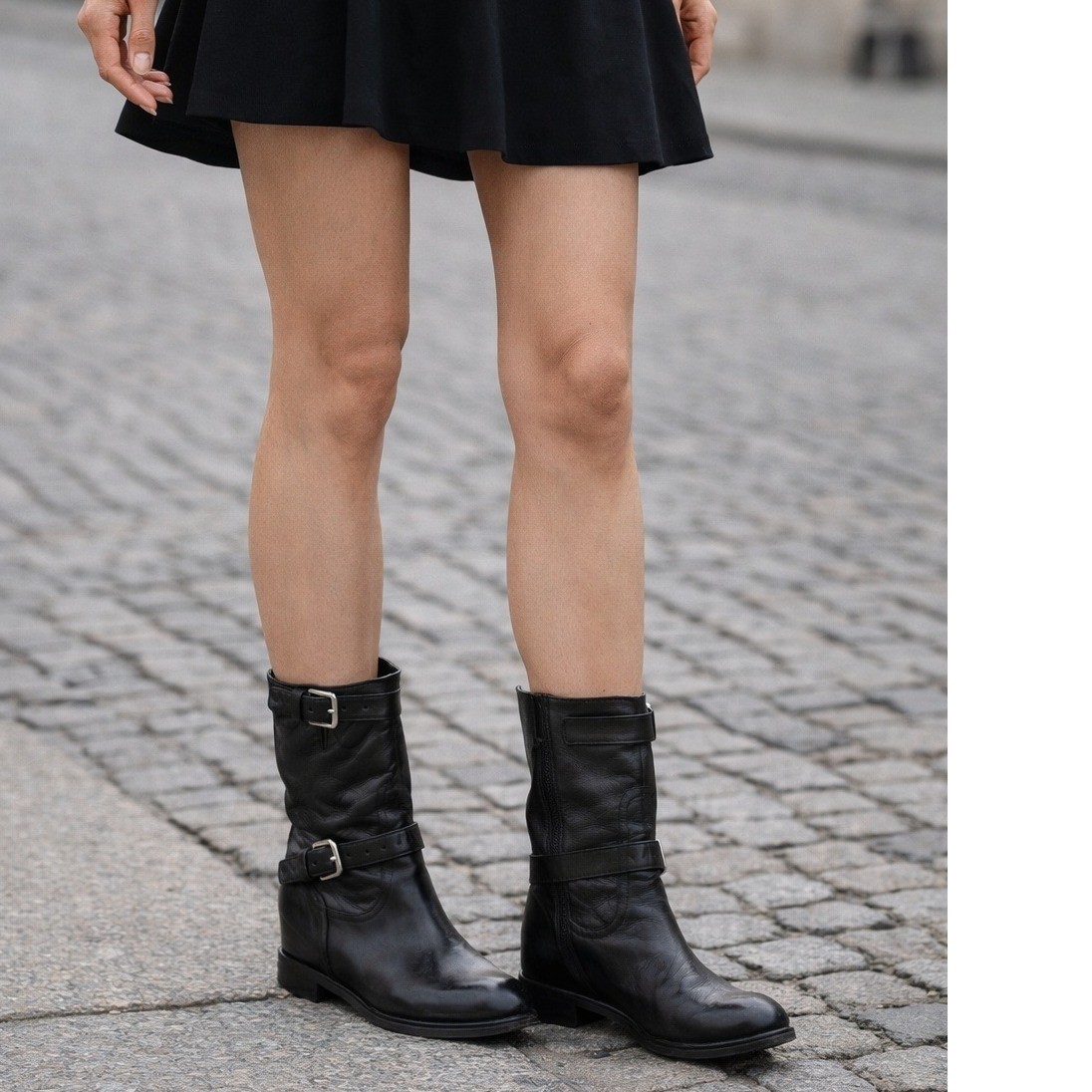 Prada 40.5 10.5 Boots Moto Engineer Hidden Wedge Buckle Leather Black Designer