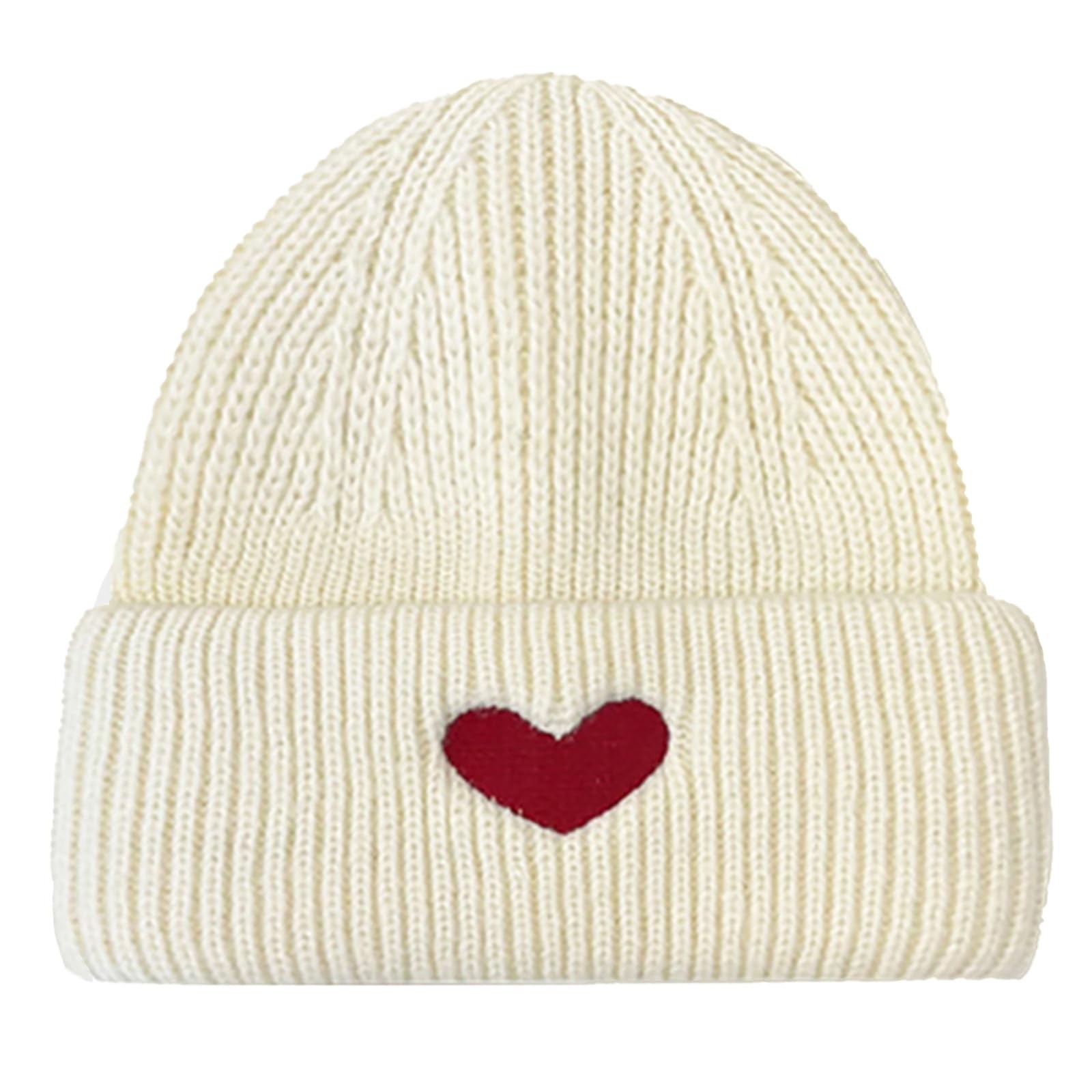 CORIRESHA Women’s Cute Heart Embroidery Beanie Soft Knitted One Size, Beige