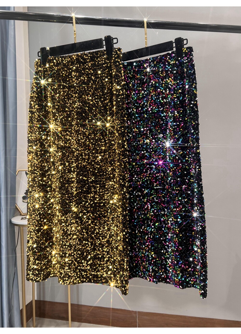 Thickened High-waisted Slim,Versatile Mid-length Skirt SequinSkirt