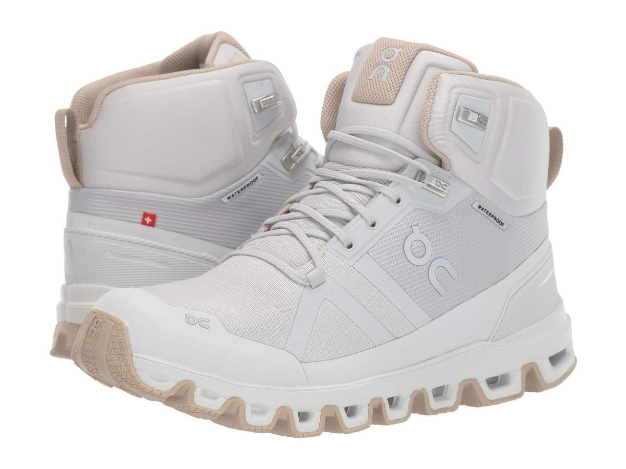 New Women’s On Cloudrock Waterproof Hiking Boots Size 9-10.5 Glacier/Sand