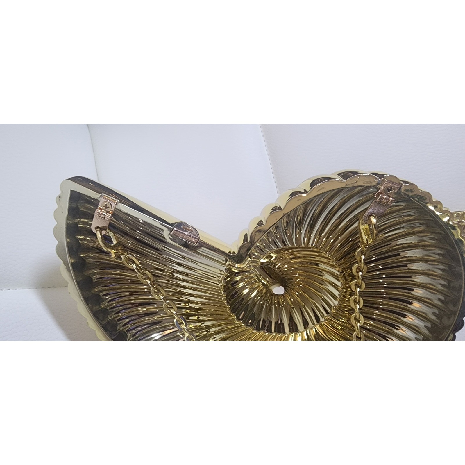 Gold Nautilus Seashell Hard Shell Clutch Crossbody Bag Evening Minaudiere