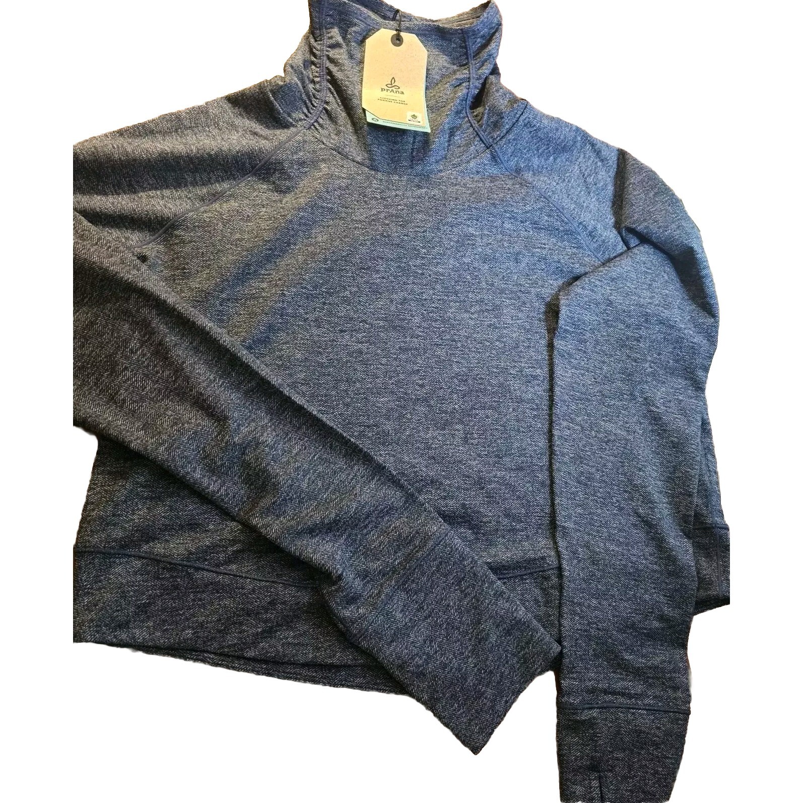 Prana Funnel Neck Herringbone Nautical Knit Sleeve Crop Top Sz Xl Activewear Nwt