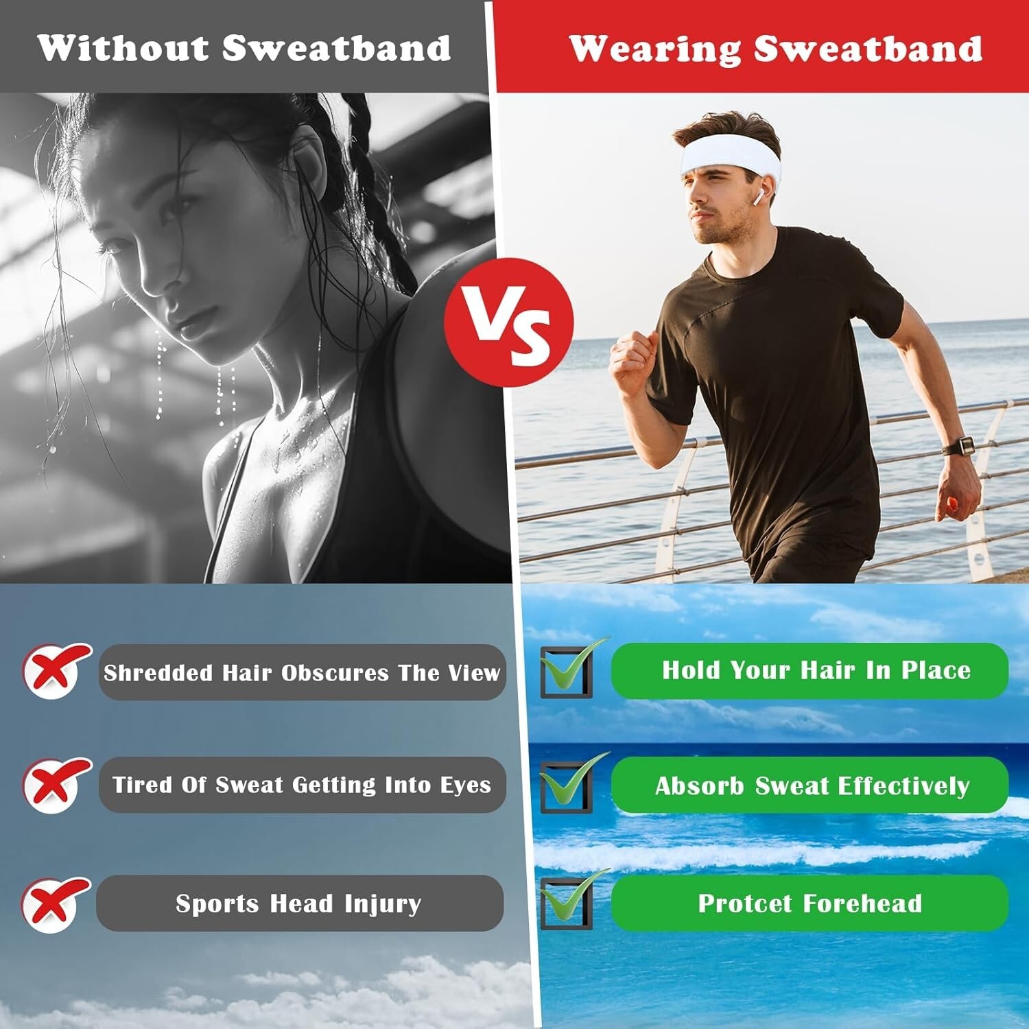 3 Pack Men & Women Sweatband Headband Terry Cloth Moisture Wicking for Sports