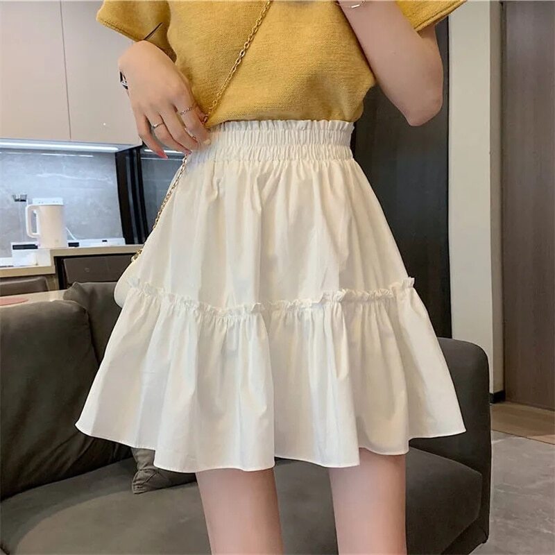 Summer Mini Skirts High Waist A-line Skirt Pleated Student Lady Cute Skirts