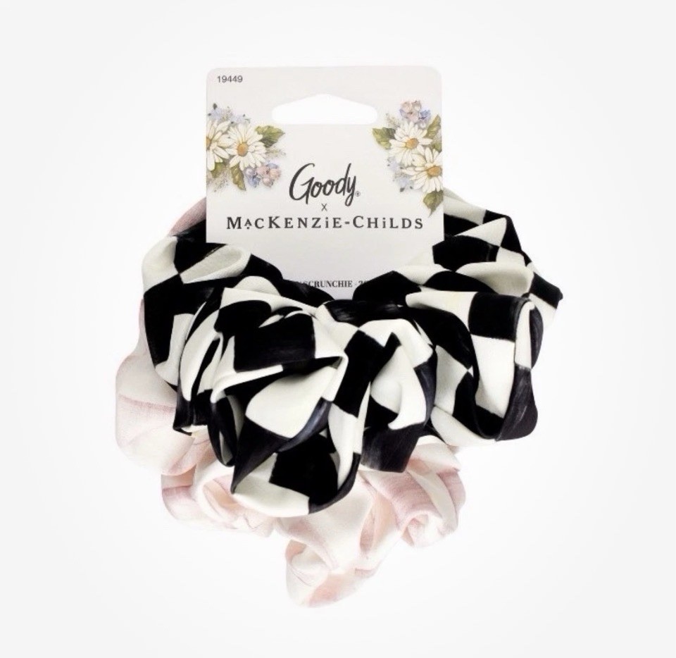 Goody X Mackenzie Childs 2pc Scrunchie Set Pink Black Check 🌸🩷🖤🌸 New