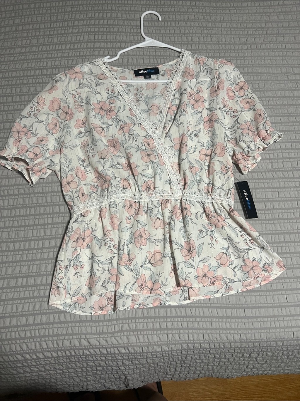 Alice Blue Cream Floral Lace-Trim Peplum Blouse