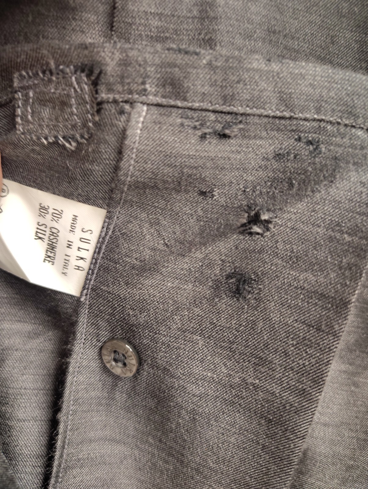 Rare Sulka Shirt Mens L Flawed, Silver Titanium, Silk/Cashmere