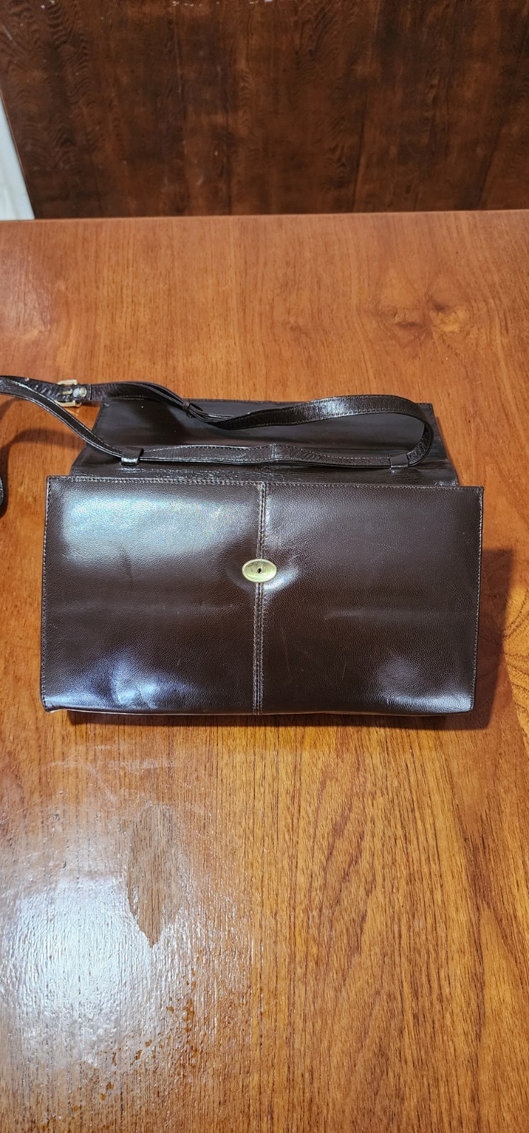 VTG Sac Givenchy Brown Smooth Leather Clutch Shoulder Bag Gold 4G Bar Spain