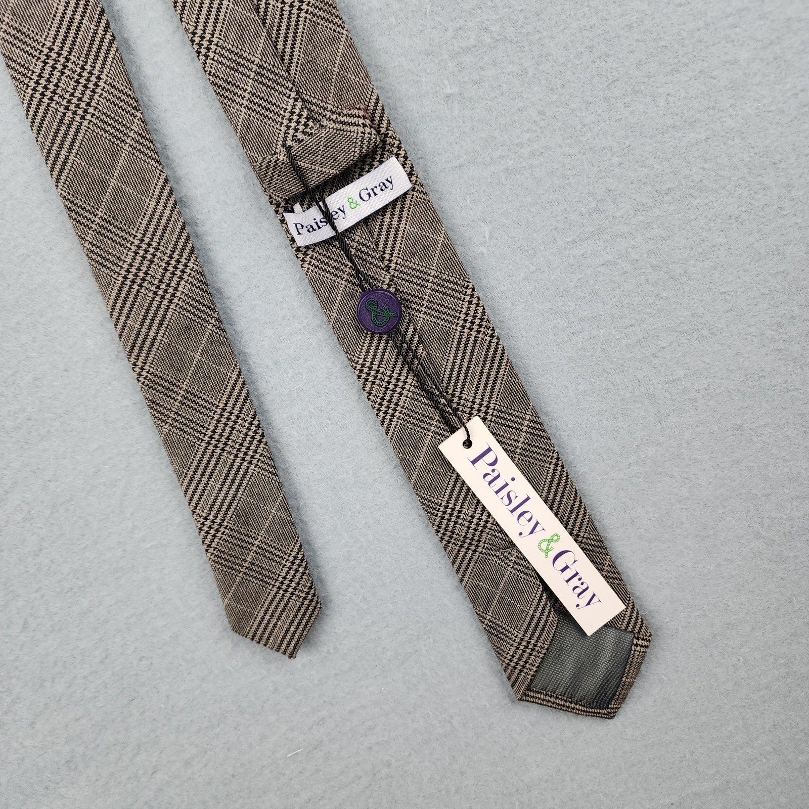 Paisley & Gray Tie Mens One Size Beige Plaid Skinny Polyester Rayon Necktie