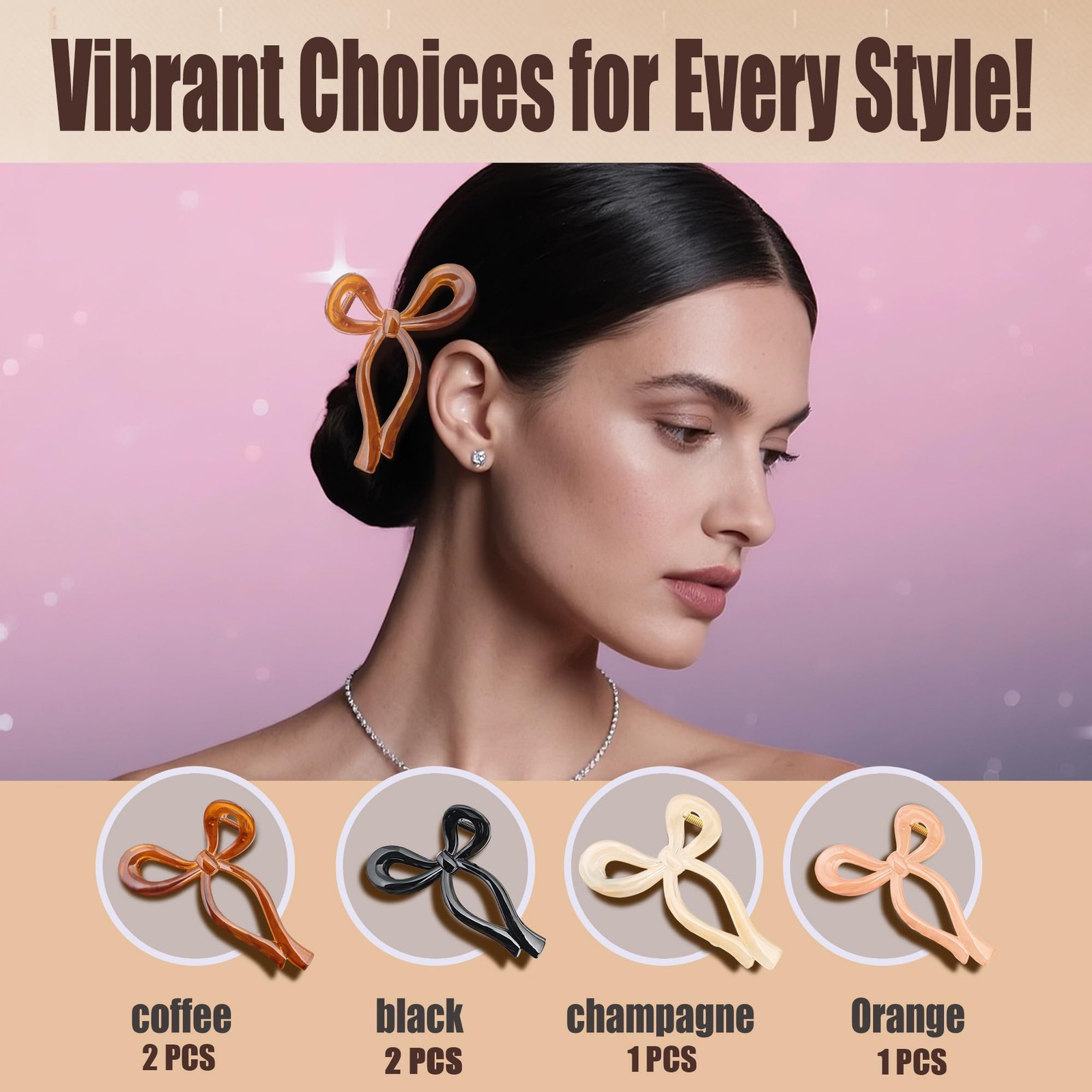 6 Pcs Elegant Bow & 1 Count (Pack of 6), black, champagne, orange, brown