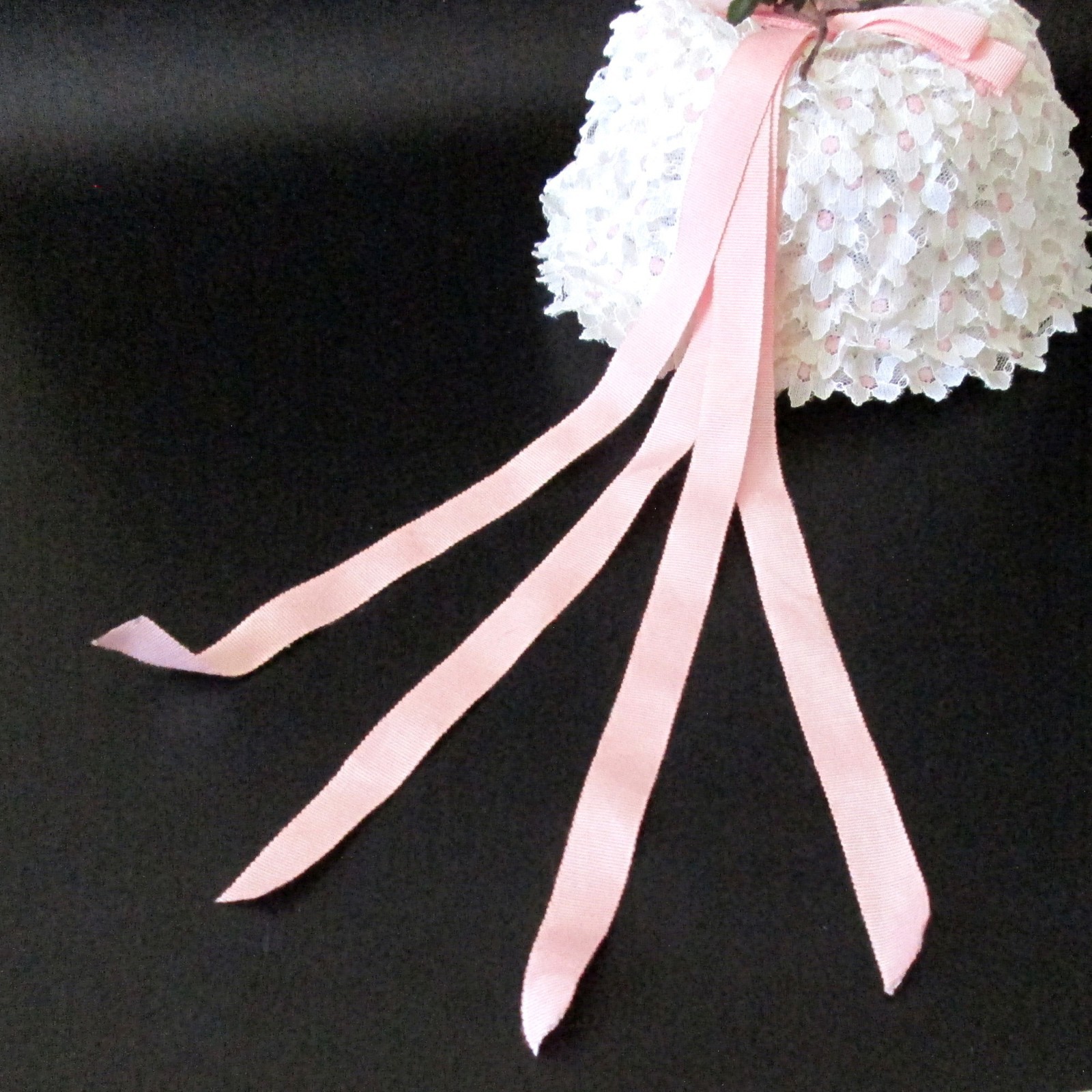 Vintage Lace Ruffle Pillbox Hat Ribbon Roses Grosgrain Ribbon Wedding Church