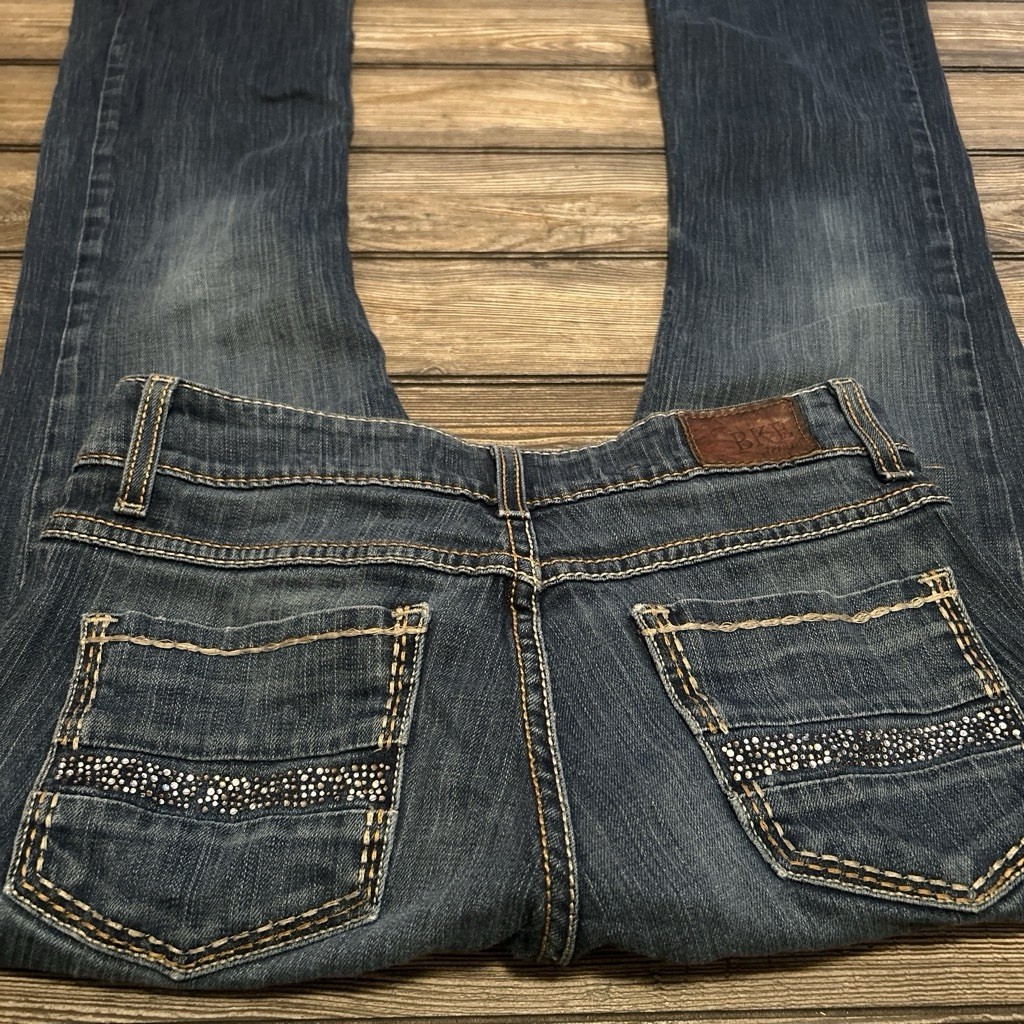 y2k BKE Women’s Bootcut Jeans Medium Wash Blue Denim Studded Logo Pockets