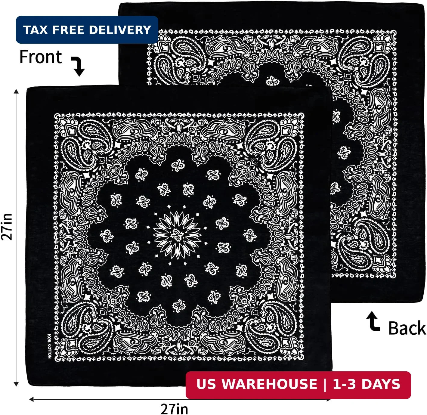 Bycc Bynn Large 27×27 Inch Bandana – 4 Pack 100% Cotton Bandanas for Men & Women