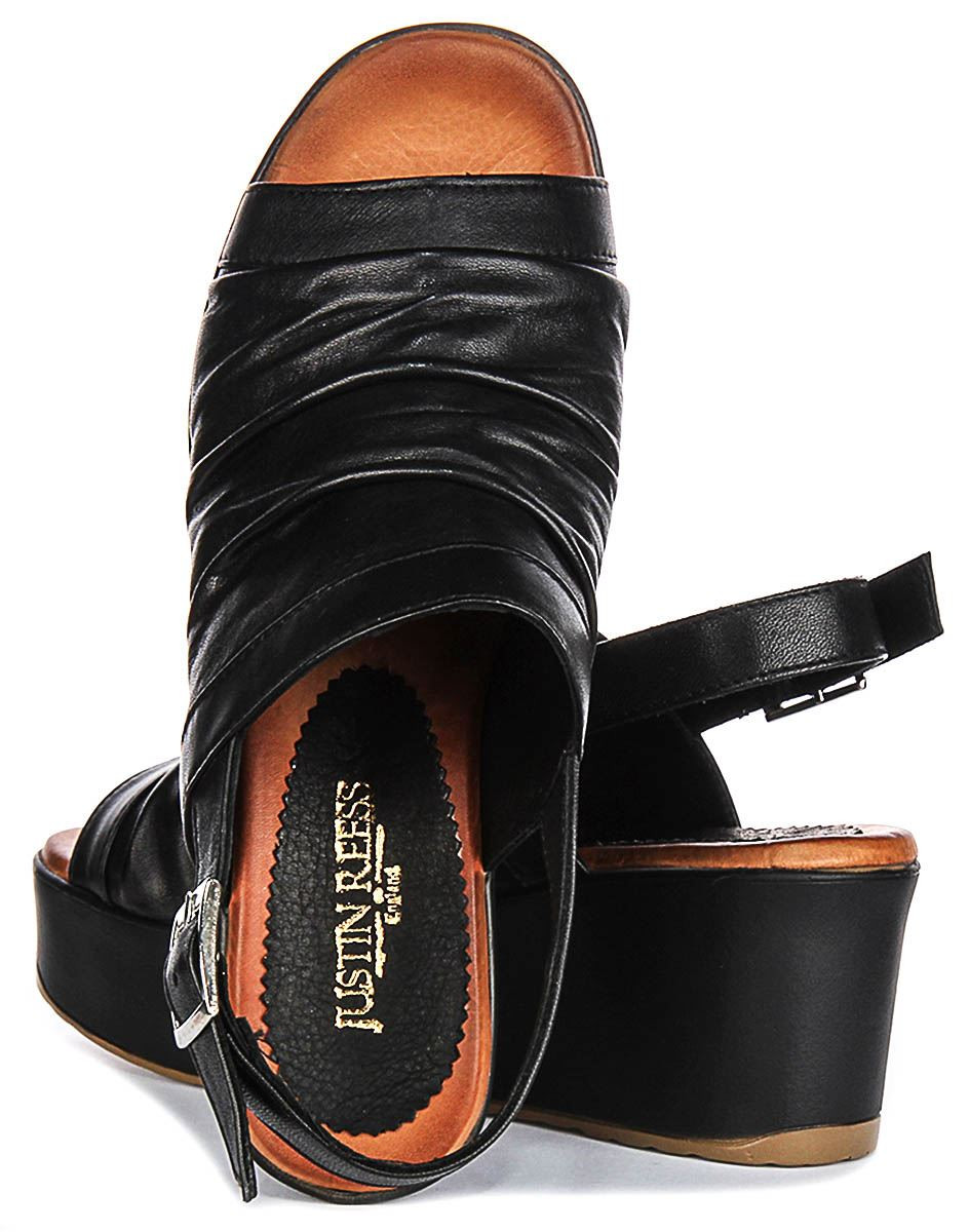 Justinreess England Honor Soft Buckle Crinkles Womens Sandal Black US 5 – 11