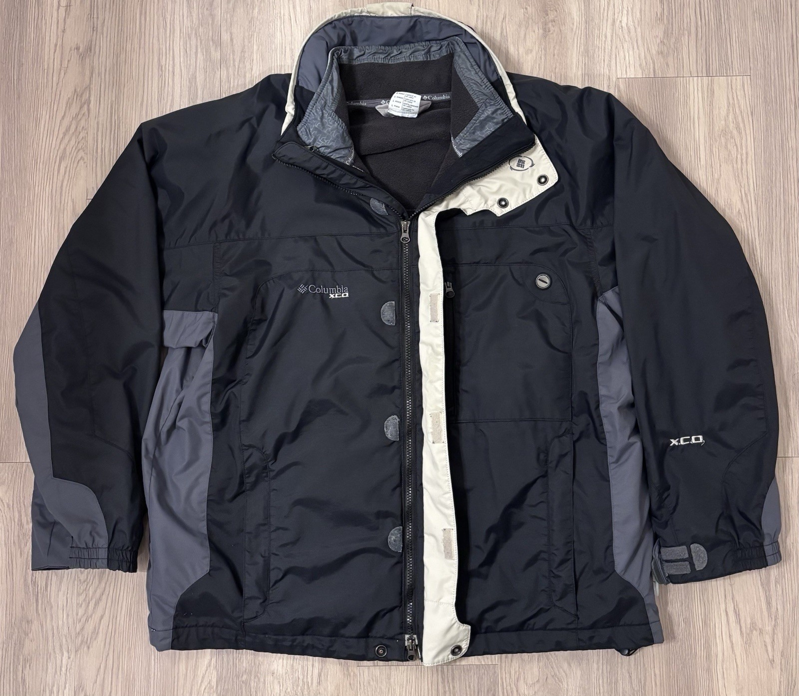 Columbia Jacket Mens L Black Full Zip 2in1 Shell With Detachable Liner