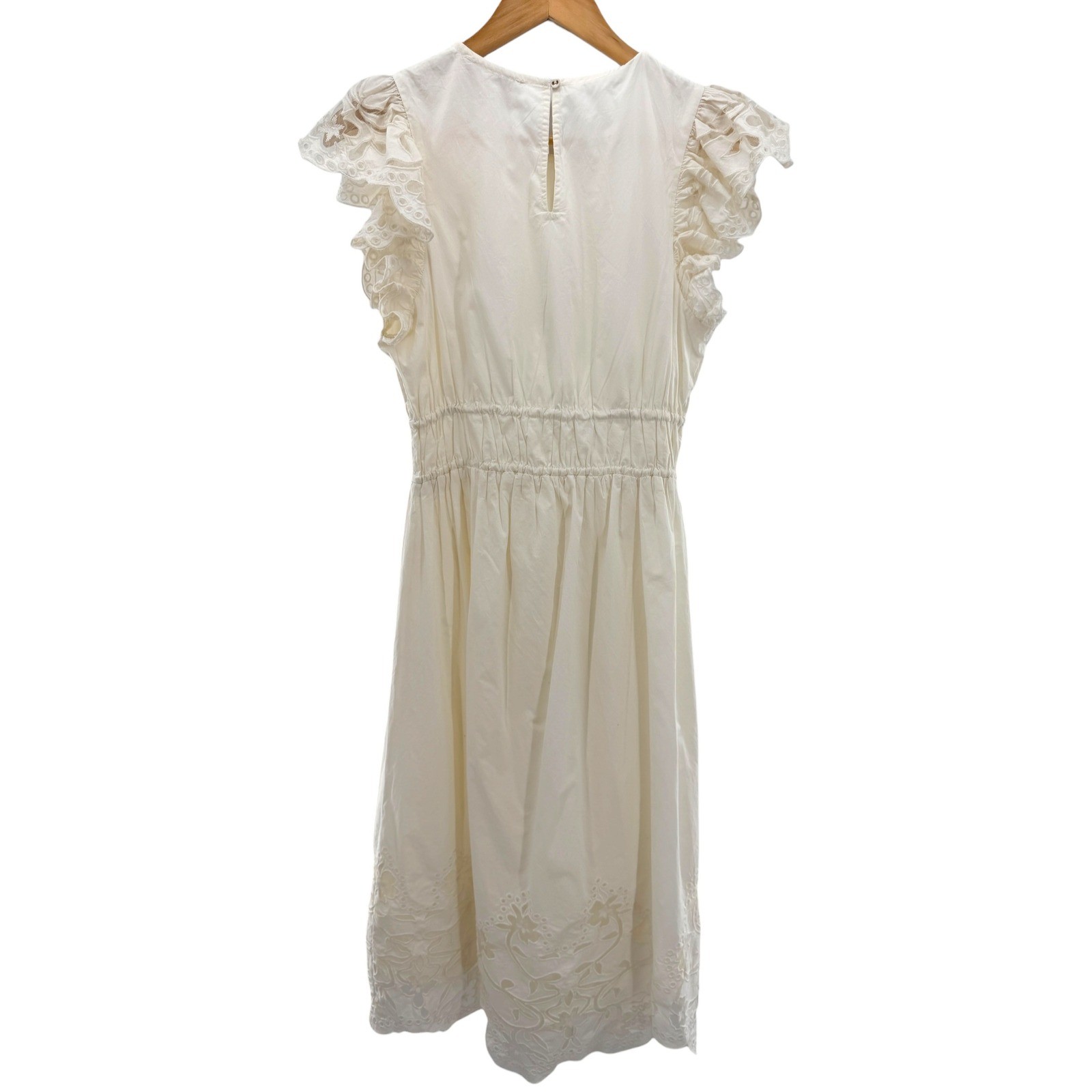 CLEOBELLA Allegra Drawstring Waist Ivory Organic Cotton Eyelet Midi Dress S NWT