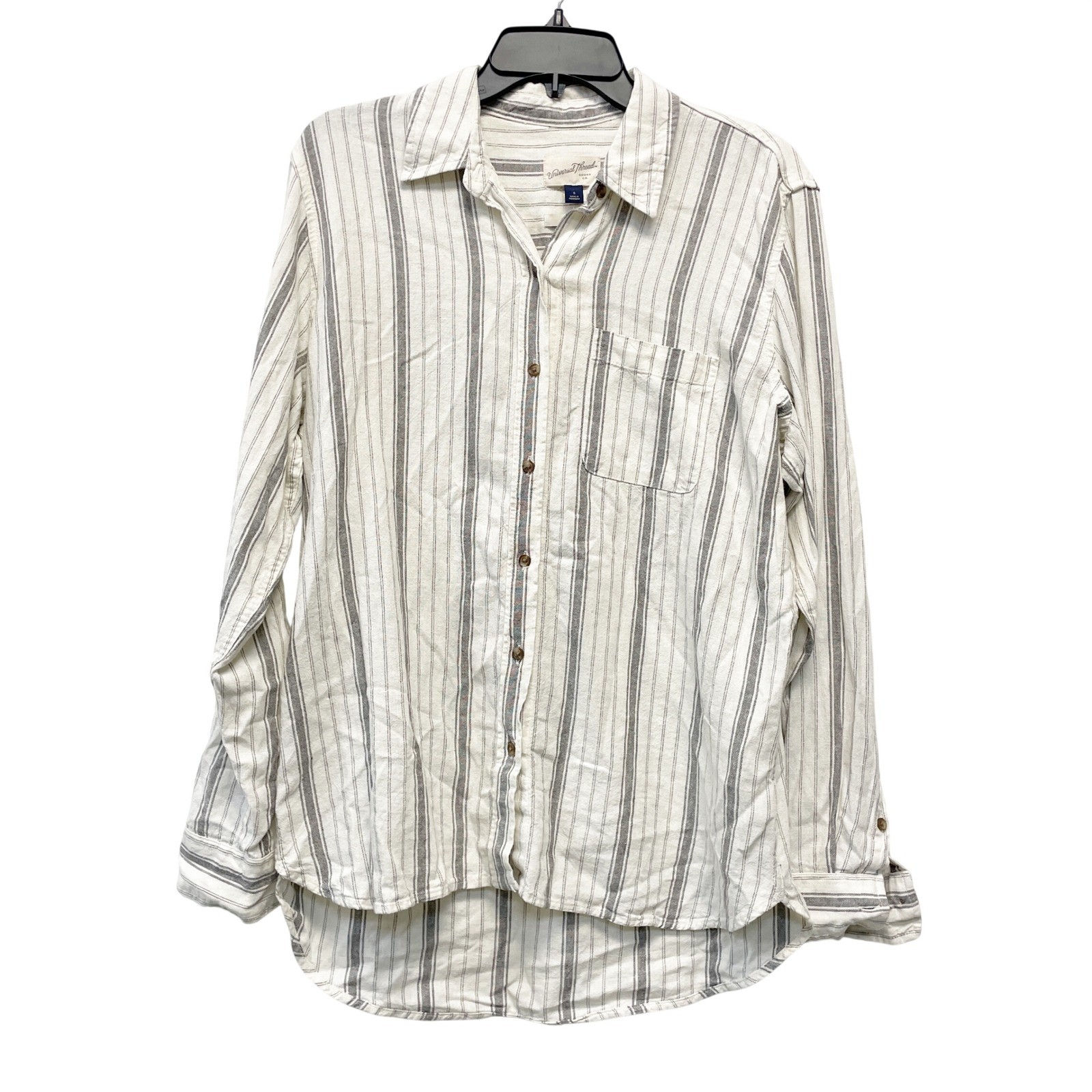 Universal Thread Women’s Gray Linen Blend Striped Button Down Shirt Size M