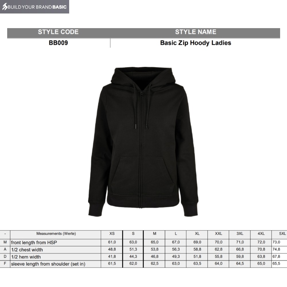 Build Your Brand Basic Women’s basic zip hoodie – Hood, Set-in sleeve