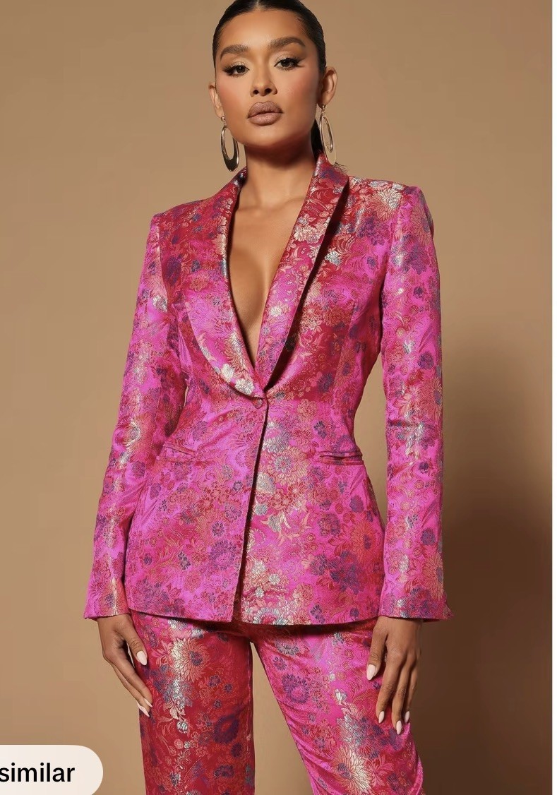 Brand New Nwt 2x 2XL Women’s pretty In pink Moda Embroidered Business pant Suit