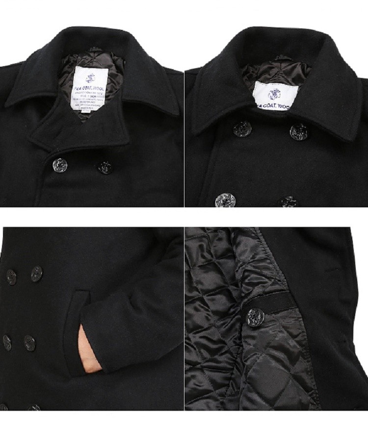 Pea Coat US Navy STYLE Jacket Non-USGI USN CVN DDG SSN LHA Wool Peacoat Black