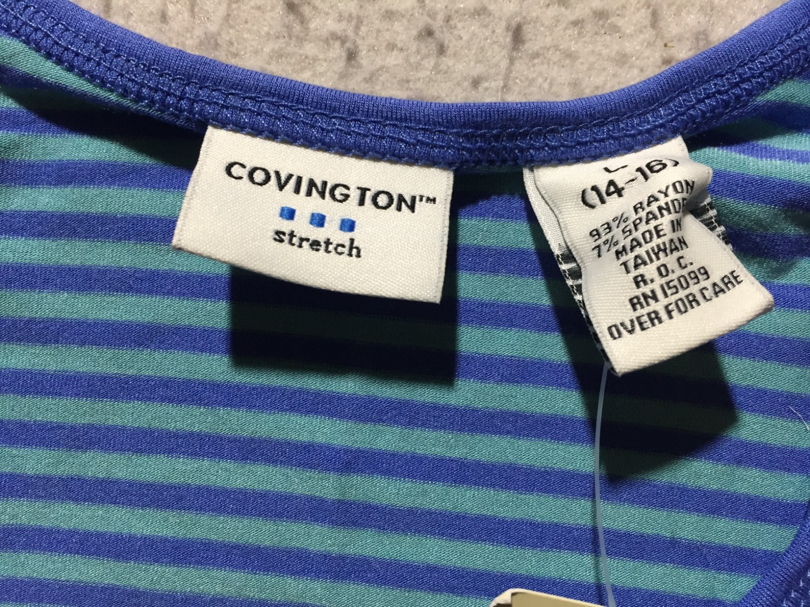 NEW Covington Stretch Shirt Womens L Large 14-16 Blue Striped Long Sleeve Scoop