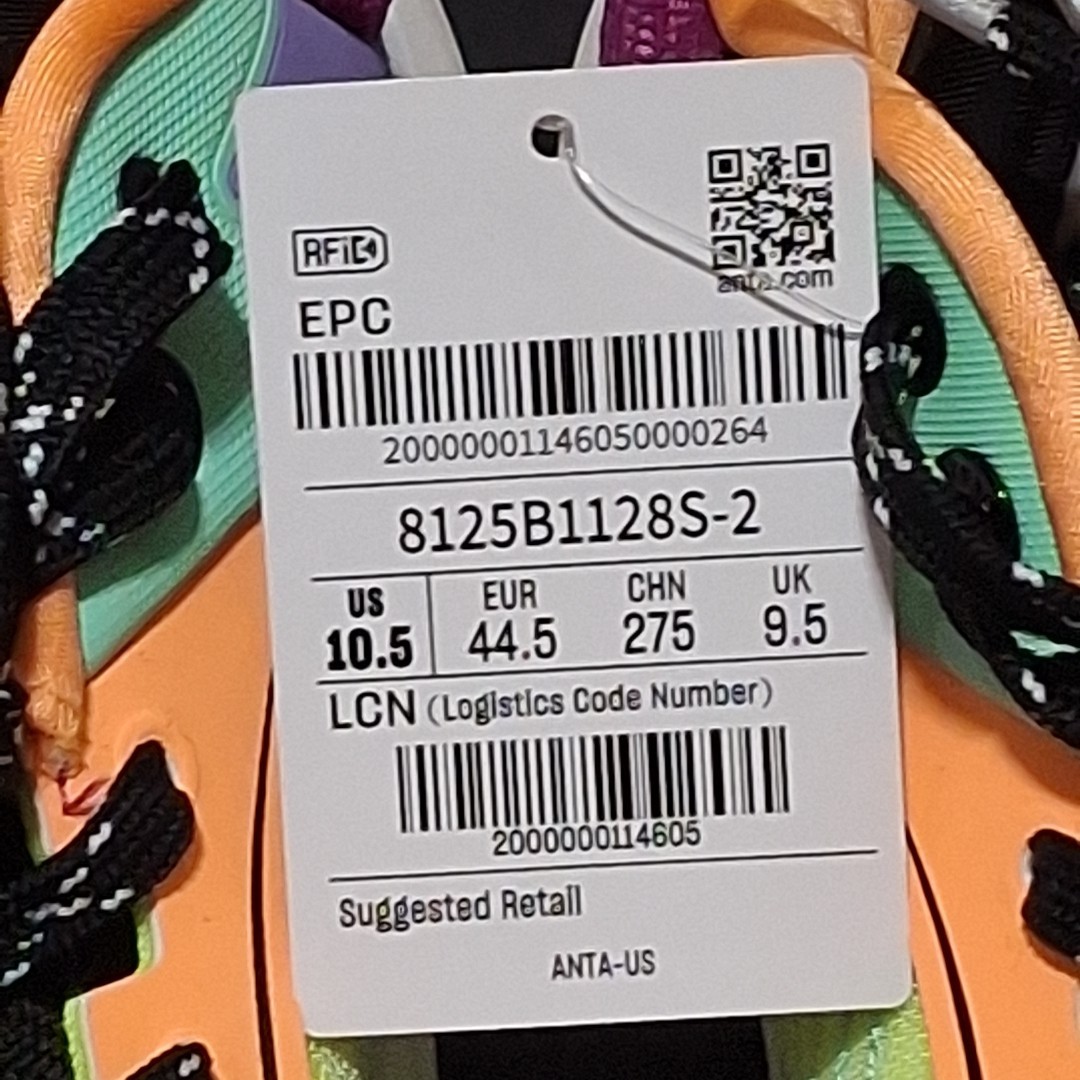 Anta Model 8125B1128S-2 Kai 1 Speed Men’s 10.5, Green/Purple/White
