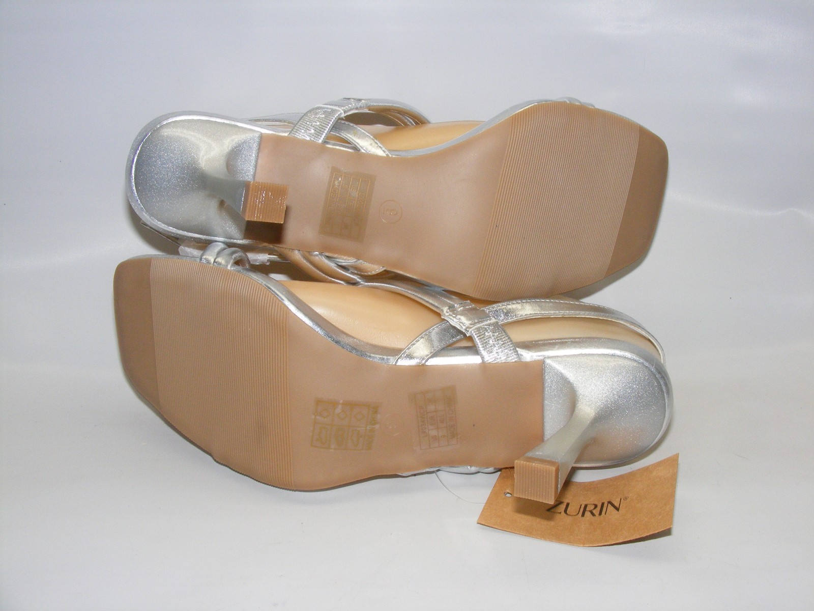 Zurin Silver Strappy Heels Size 9 M Sandals Square Open Toe Dress Wedding Party