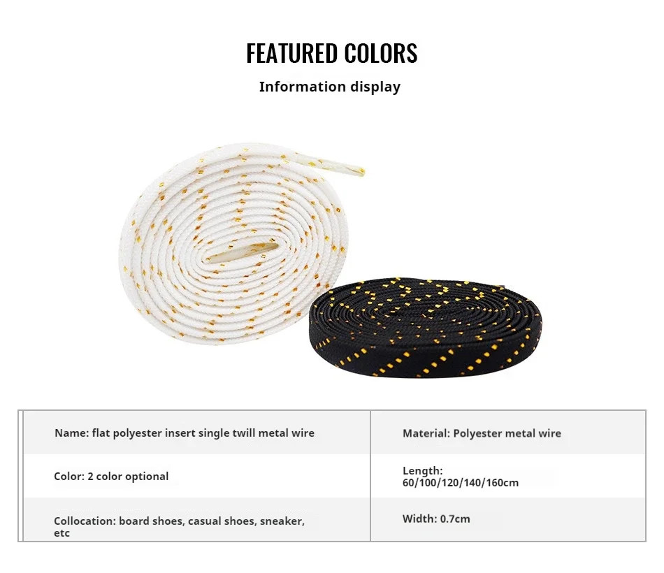 Luxury Gold Wire Flat Shoelaces 7mm Wide Rope Sneaker Accessories Casual Shoe La