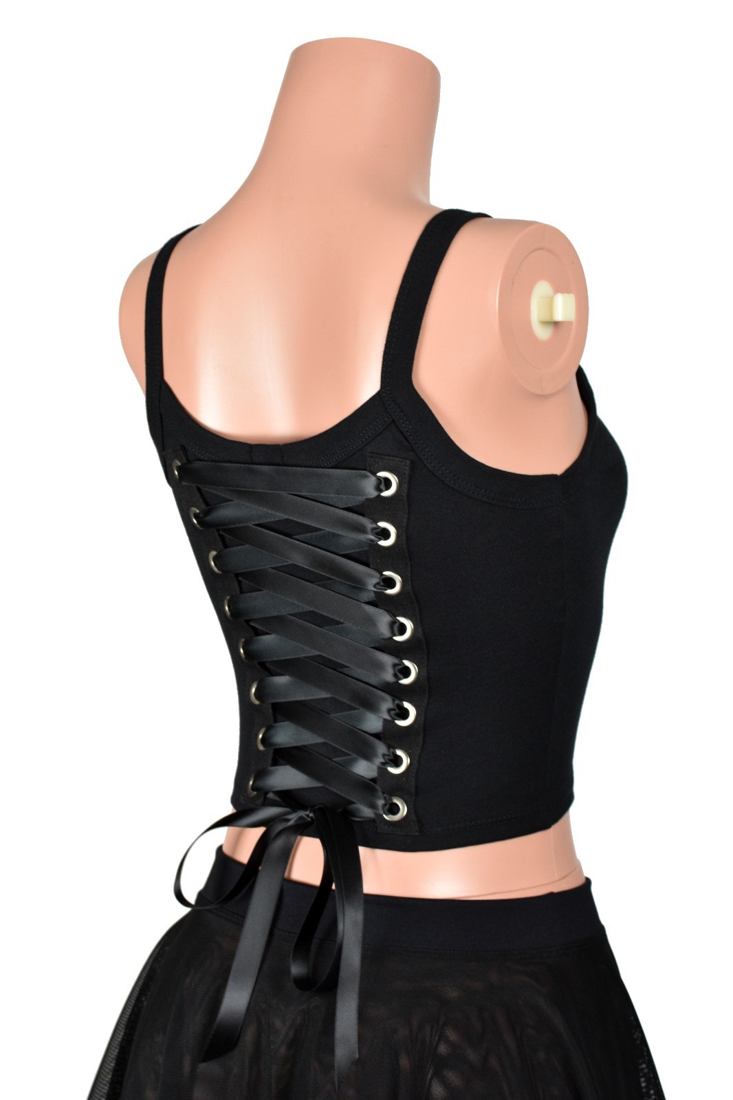 Black Lace-Up Back Grommet Cropped Tank Top S M L XL 2X corset lacing metal goth