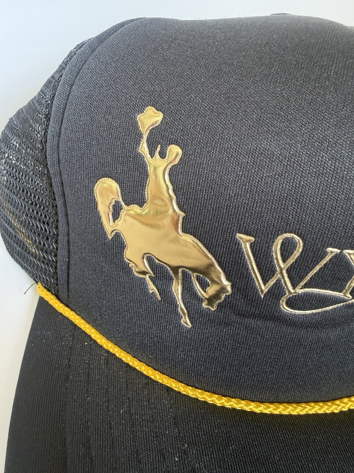 Wyoming Cowboy Hat Horse Rodeo Script Logo Foam Mesh Snap Back Trucker Cap
