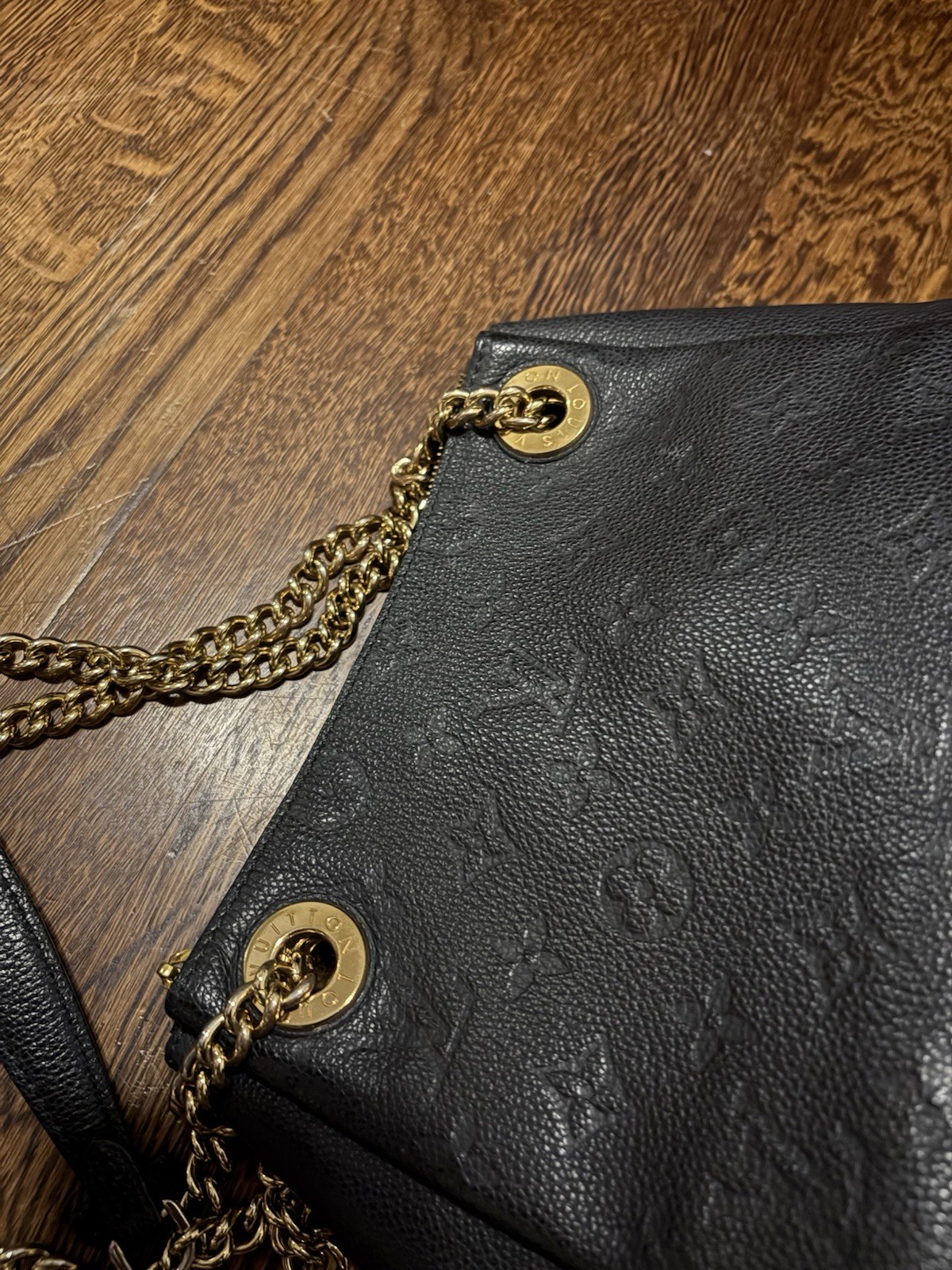 Louis Vuitton Surene Black Monogram Zip Top Chain Shoulder Bag Gold Hardware