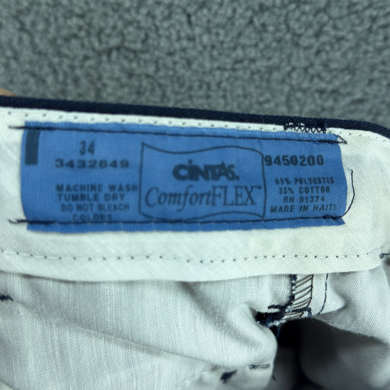 Cintas ComfortFLEX Pants Mens 34 Navy Blue Work Chino Flat Front Workwear