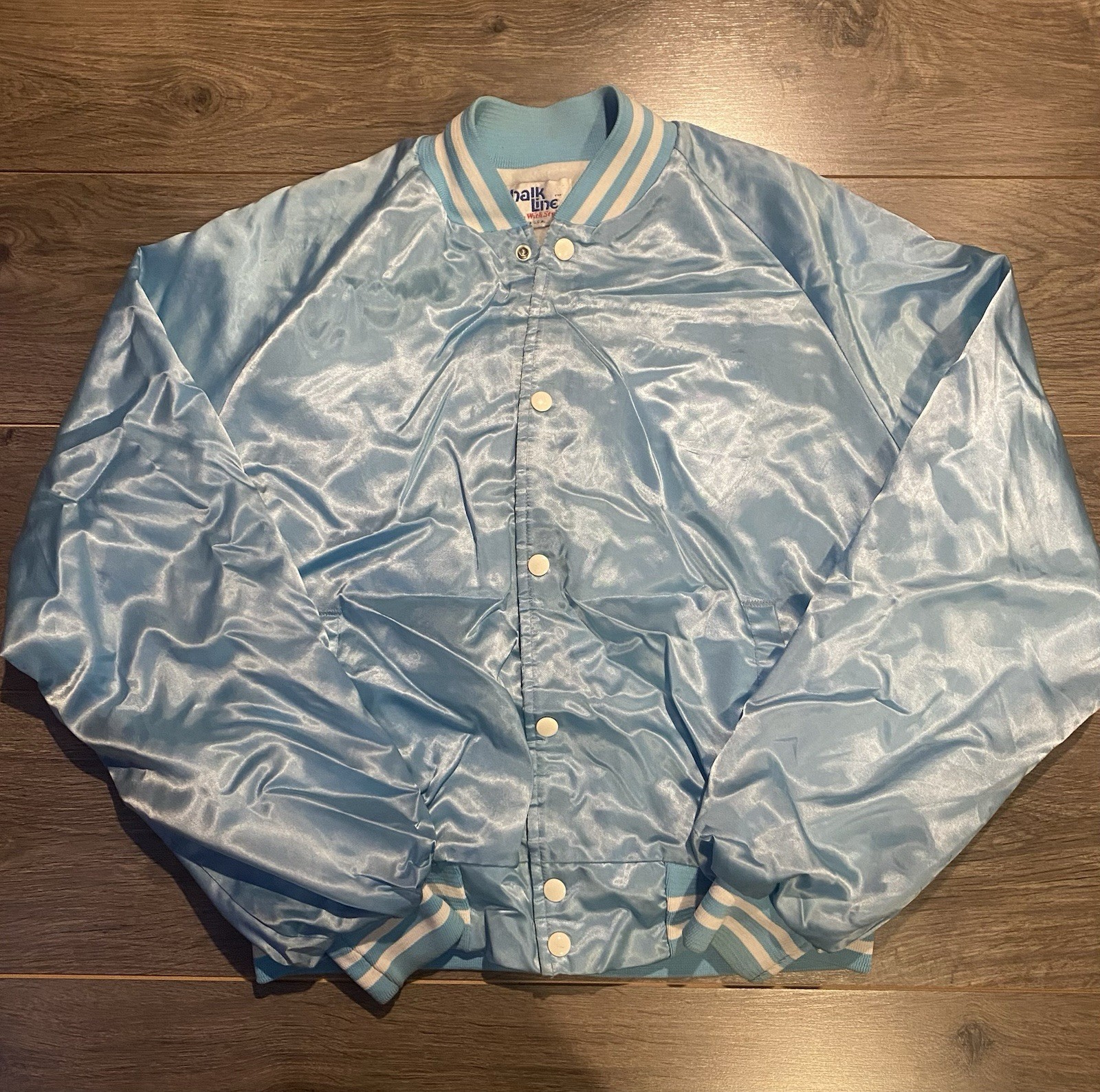 Chalk Line Los Angeles embroidered logo lined silk bomber jacket blue/white L