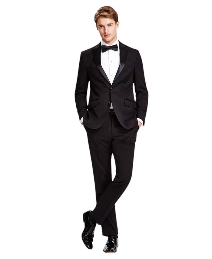 Kenneth Cole Mens Slim fit 2 Piece Tuxedo Suit 38 R / 31 Waist Black Solid