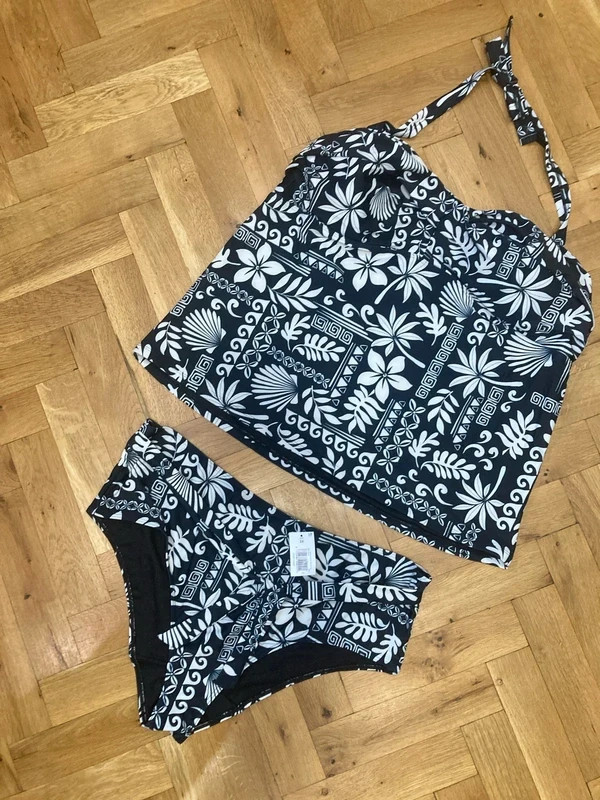 Matalan BNWT black shell floral print padded tankini set summer holiday (38)