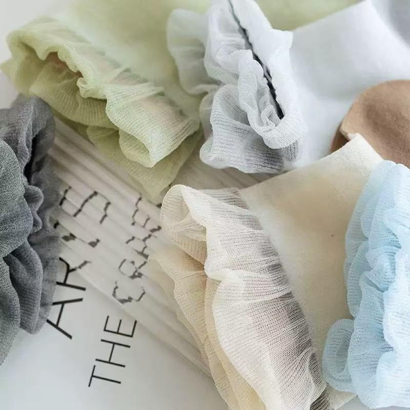 5 Pairs Women’s Frilly Ankle Socks 0, Light Gray, Black, Green, Khaki, Blue