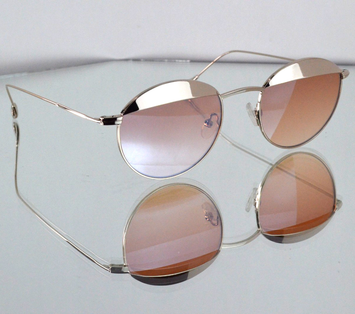 $260 Eyepetizer “Vendome C-2” Round Sunglasses Gold/Amber Metal Accents Italy