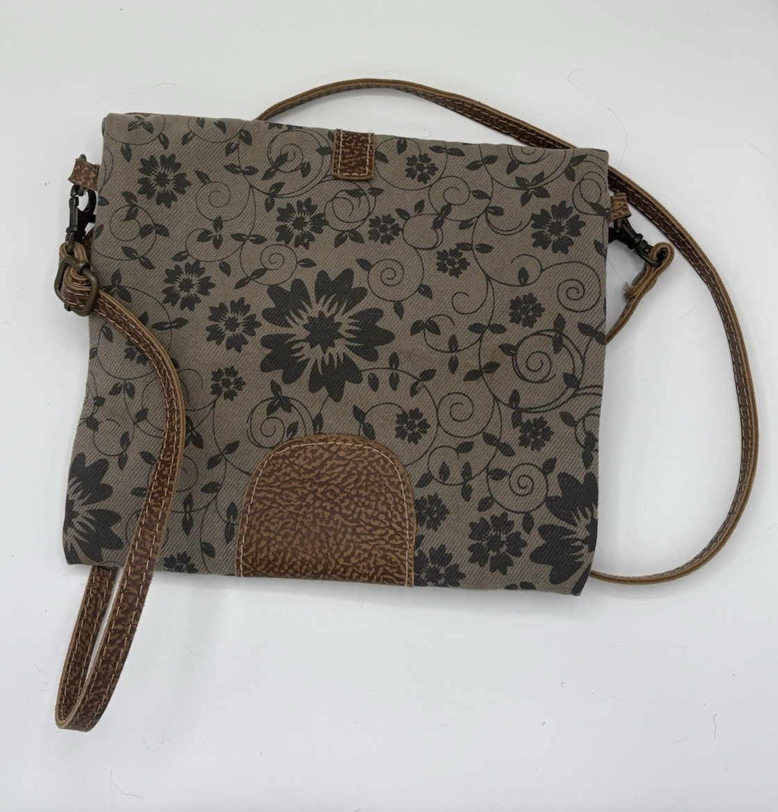 Myra Bag Brown Floral Crossbody Bag, Zip Closure, Adjustable Strap, Pockets